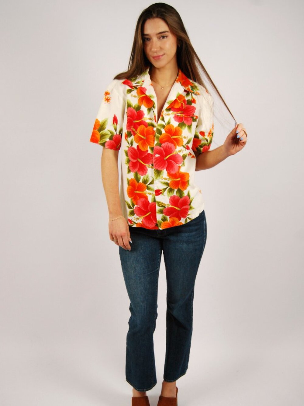 60s Hawaiian Shirt (M) medium cream orange vintage mens Ui-Maikai retro island